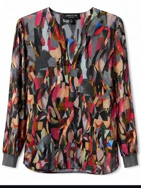Lafayette 148 New York 100% Silk Abstract Blouse Women's Size Small